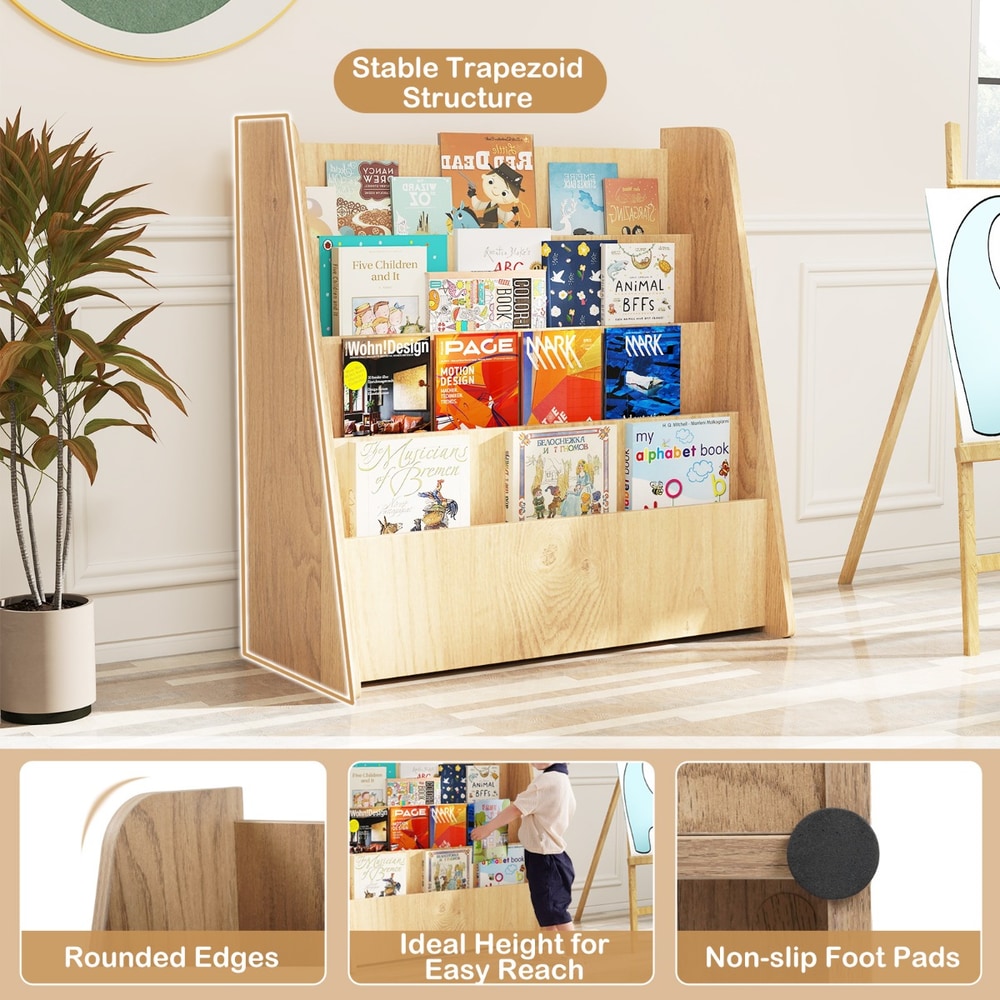 4-Tier Kids Bookshelf with Deep Compartments in Natural