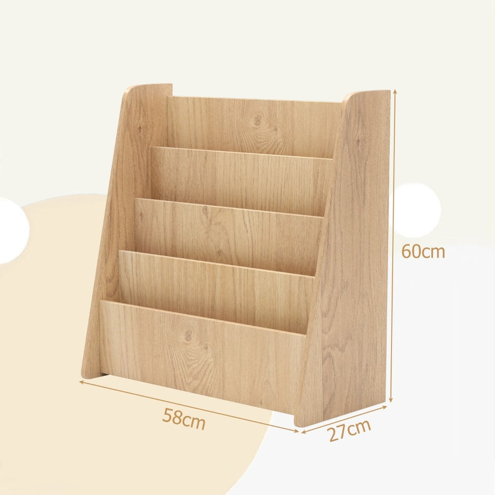 4-Tier Kids Bookshelf with Deep Compartments in Natural