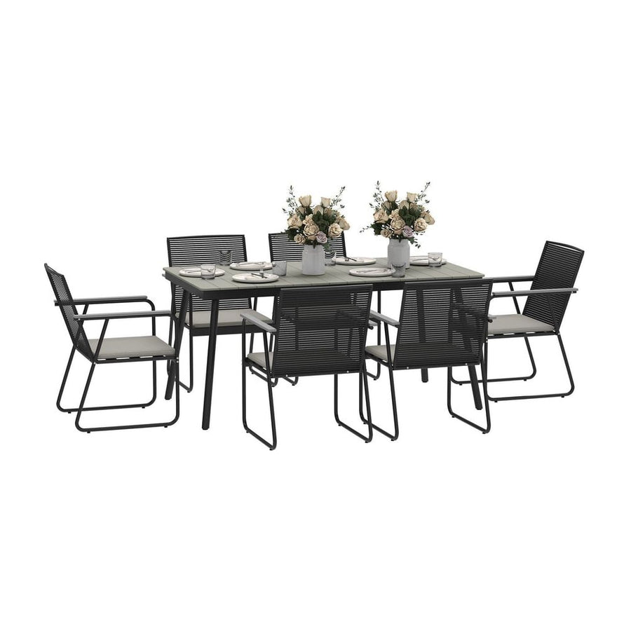 Outsunny 6 Seater Garden Dining Set with Soft Cushions, Rattan Backrest, Rectangular Plastic Top, Garden Furniture Set
