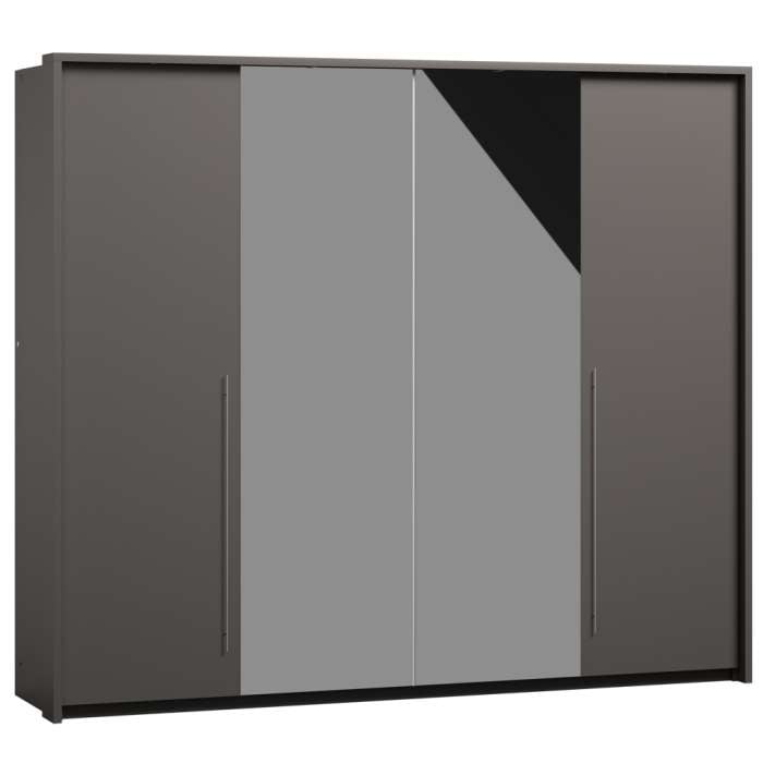 Grey Mirrored Folding Sliding Door Wardrobe 255cm – DUNHAM