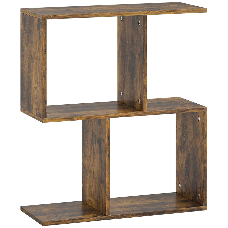 HOMCOM Side Table, Narrow End Table with Storage Shelves, S-Shaped, 3-Tier, 50W x 19.5D x 58H cm, Rustic Brown