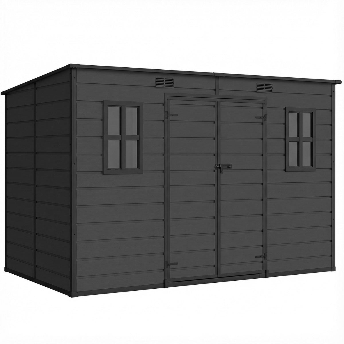 Outsunny 10 x 6 ft Resin Garden Shed, Outdoor Storage Shed with Floor, Windows, Lockable Doors and Vents, Dark Grey