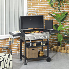 Outsunny Five-Burner Steel Gas Grill, with Thermometer - Black - product image 2