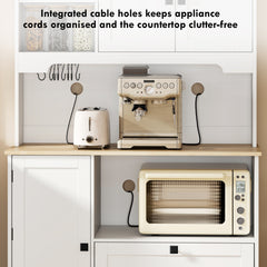 HOMCOM Kitchen Cupboard, Freestanding Kitchen Cabinet with 2 Cabinets, 2 Drawers, Open and Adjustable Shelves, White