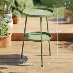 A size diagram of the light green two-tier round coffee end table
