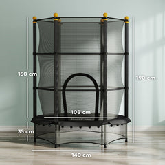 HOMCOM 4.6FT/55" Kids Trampoline with Safety Enclosure, Outdoor Indoor Use, for Ages 3-10 Years, Black