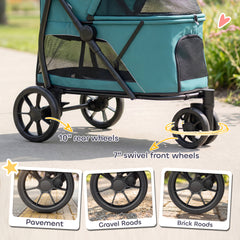 PawHut Dog Stroller, 3 Wheels Pet Stroller with Dual Entry, Easy One-Click Quick Fold, Mesh Windows, Washable Cushion