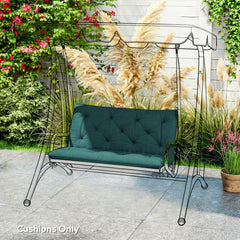 The green garden chair cushion placed on a sketched swing seat in a garden setting