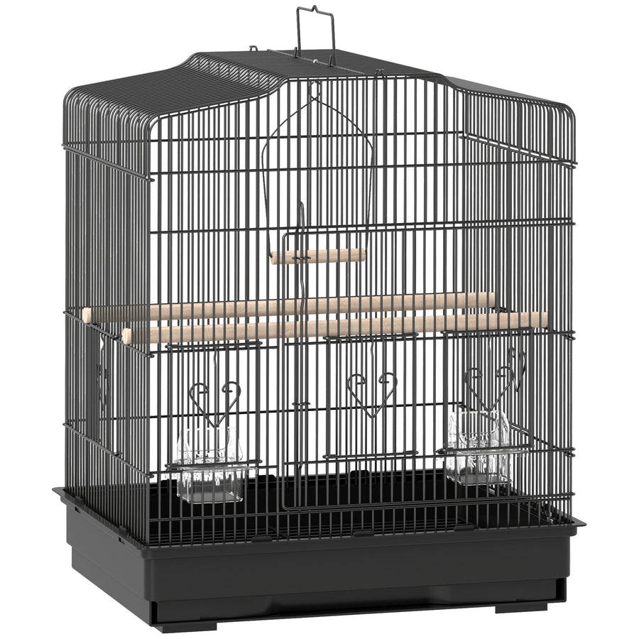 PawHut Large Metal Bird Cage with Perches, Food Bowls, Swing, for Budgies, Parakeets, Black