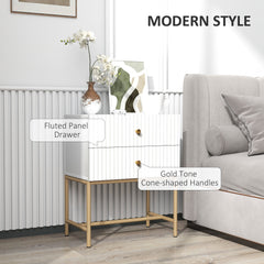 HOMCOM Elegant Two-Drawer Bedside Table - White