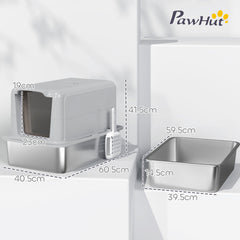 PawHut Stainless Steel Cat Litter Box with Removable Lid, Scoop, Filter Bags, for Larger Cats, Grey