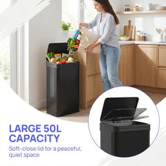 HOMCOM 40L Sensor Bin with Soft-Close Lid, Stainless Steel Automatic Touchless Motion Sensor Kitchen Bin, Black
