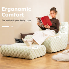 Bean Bag Chair with Ottoman Accent Lazy Sofa Chair Set-Green
