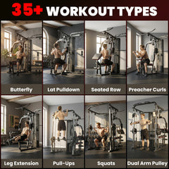 SPORTNOW Home Multi Gym Smith Machine with 65kg Weight Stack, Cable Pulley System, Chest Station, Preacher Pad & Leg Developer