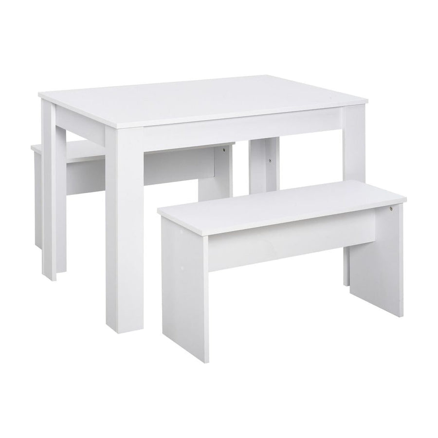 HOMCOM Kitchen Dining Table and 2 Benches Set, Table and Chairs Set for Limited Space, White