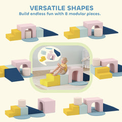 AIYAPLAY 8-Piece Foam Play Blocks for Kids, Soft Motor Skill Blocks with Washable Velvet Covers, Indoor Climbing Set, Multicolor