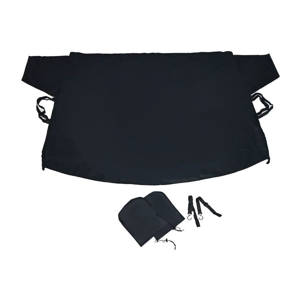 Car Front and Rear Windshield Cover in black, showing the main cover and two smaller covers for mirrors