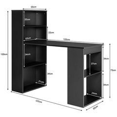 The office desk showing all external dimensions with arrows on a white background