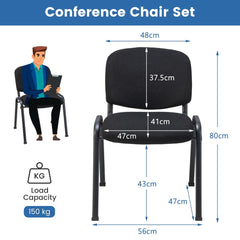 Size diagram of a black conference chair with dimensions and load capacity