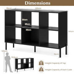 Dimensions diagram for the black storage bookcase showing height and width