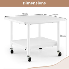 The printer stand shown with arrows indicating its height, width and depth