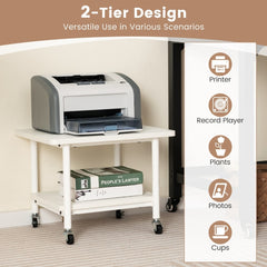 The printer stand showing various uses like holding a printer or plants with icons
