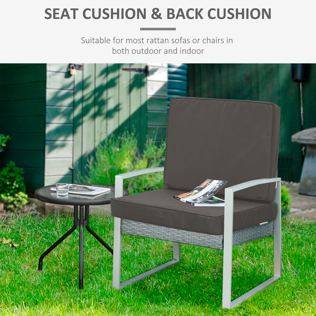 Outsunny 2-Piece Garden Seat and Back Cushion Set, Replacement Cushions for Outdoor Furniture with Seat Cushion and Back Cushion, Dark Grey