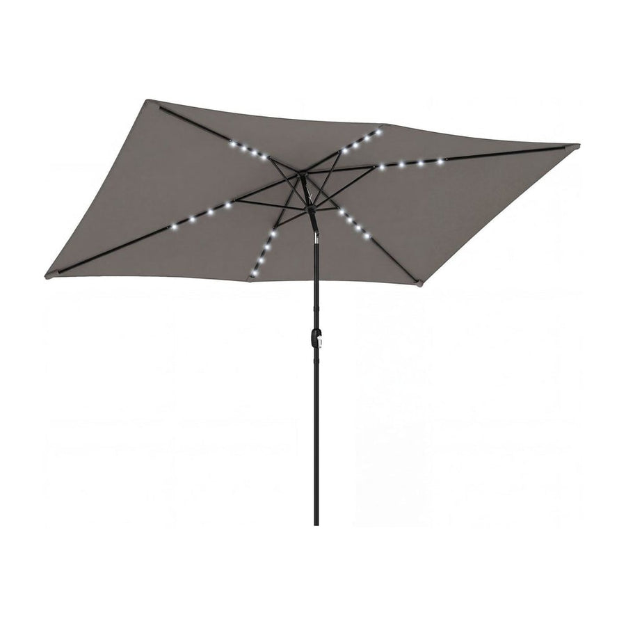 Outsunny 3 x 2 m Garden Parasol Umbrella with LED Solar Light, Parasol Cover, Outdoor Market Patio Umbrella, Dark Grey