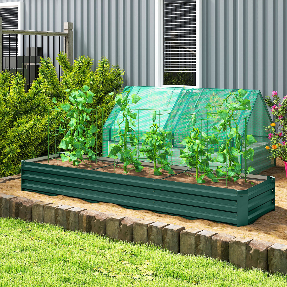 Outsunny 60 x 240cm Galvanised Steel Planter, with Open Bottom