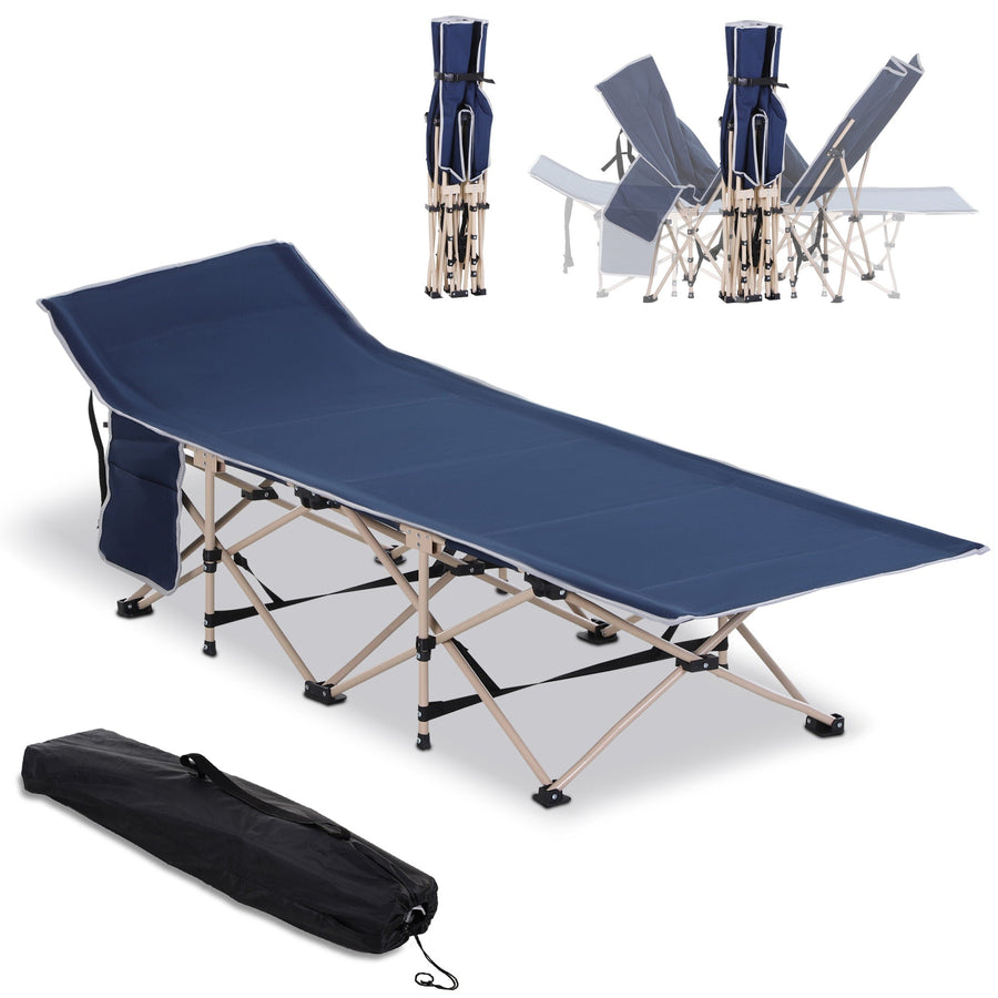 Outsunny Single Person Camping Bed Folding Cot Outdoor Patio Portable Military Sleeping Bed Travel Guest Leisure Fishing with