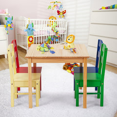 Children Wooden Table and 4 Chairs for Preschool Girls and Boys-Multicolor