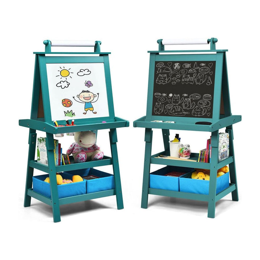 Children's Double-Sided Art Easel with Paper Roll-Blue