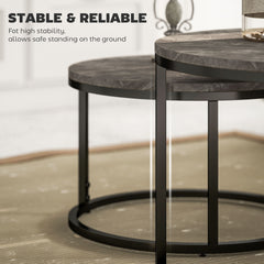 HOMCOM Industrial Nesting Coffee Table Set of 2, Round Coffee Tables, Living Room Table with Faux Marbled Top and Steel Frame
