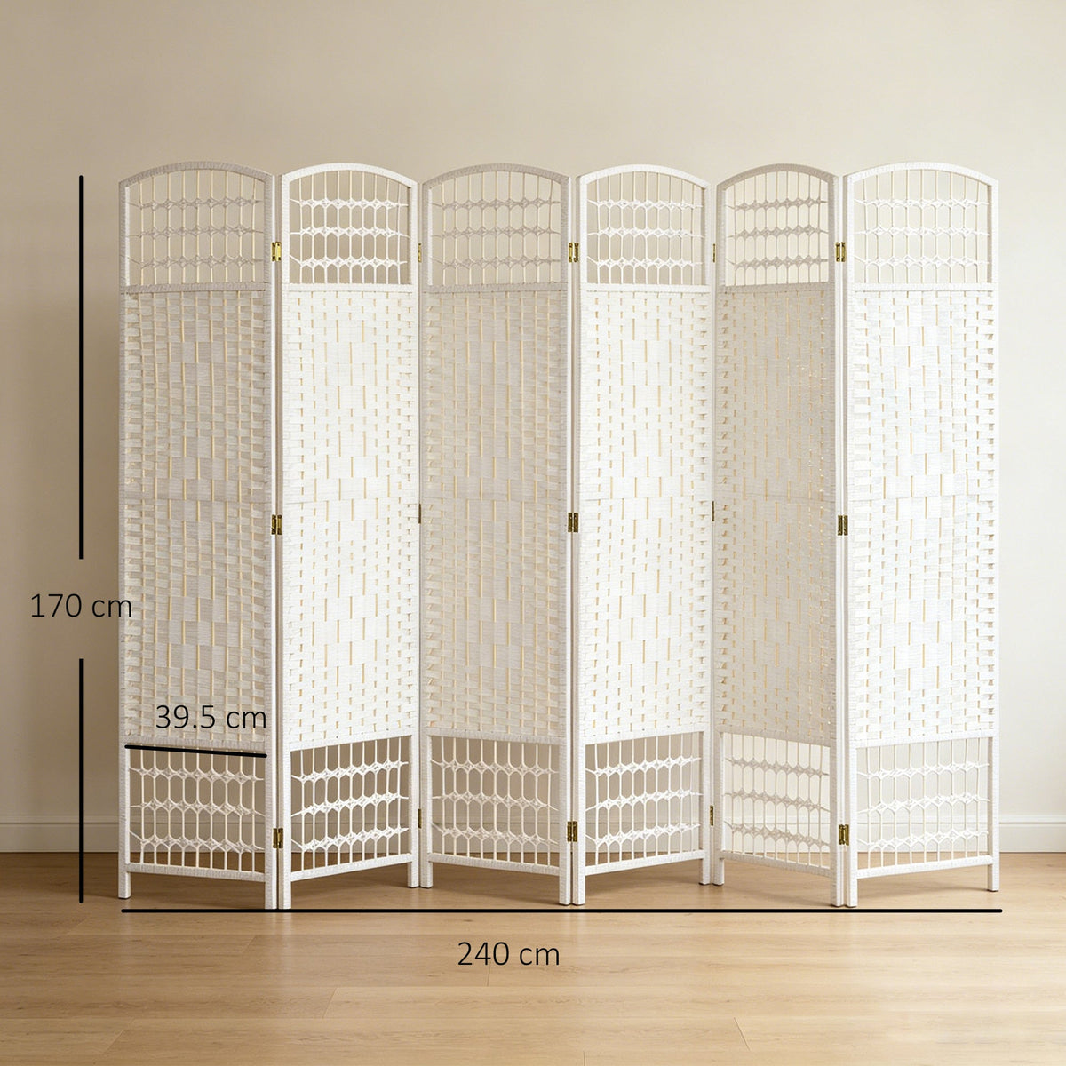 HOMCOM 6 Panel Folding Room Divider, Privacy Screen, Paravent Partition Separator for Living Room, Bedroom, White