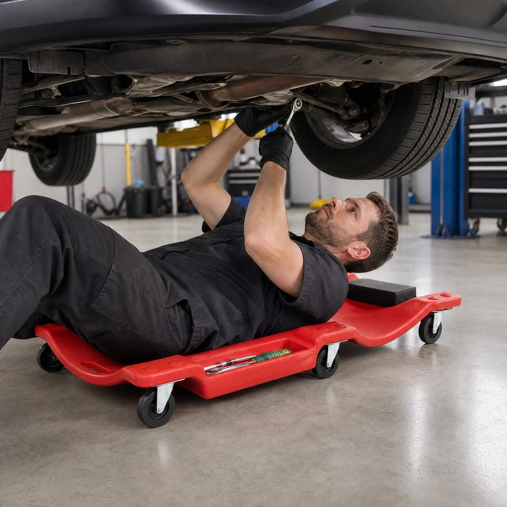 Low Profile Rolling Garage Creeper Padded Headrest-Red product image