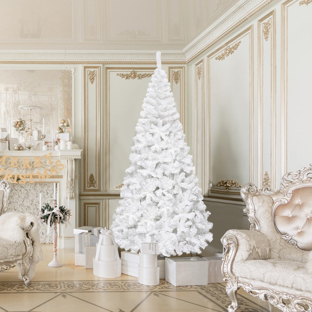 8 Feet White Artificial Christmas Tree with Metal Stand