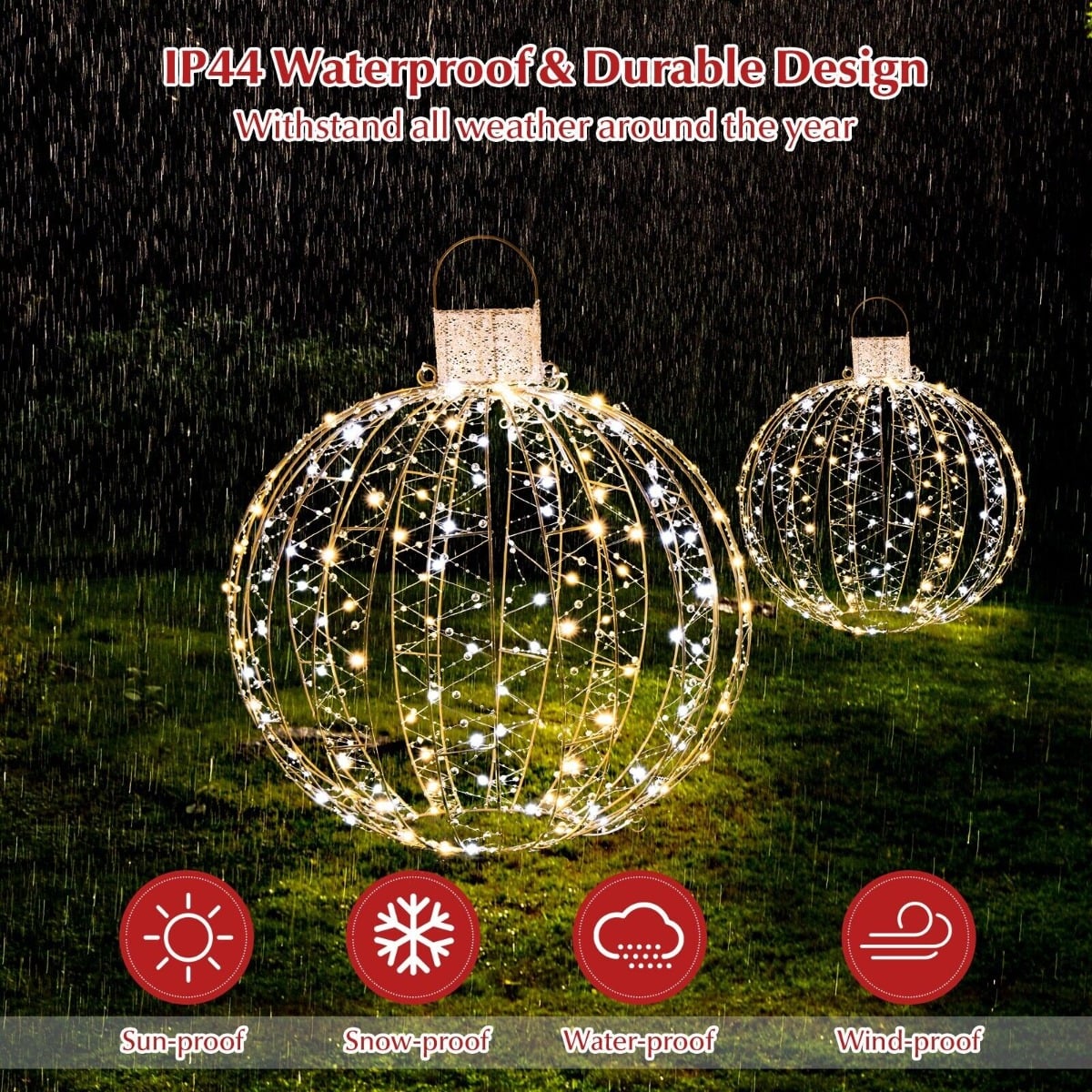 3 Pieces Christmas LED Ball Lights in Golden, image 7