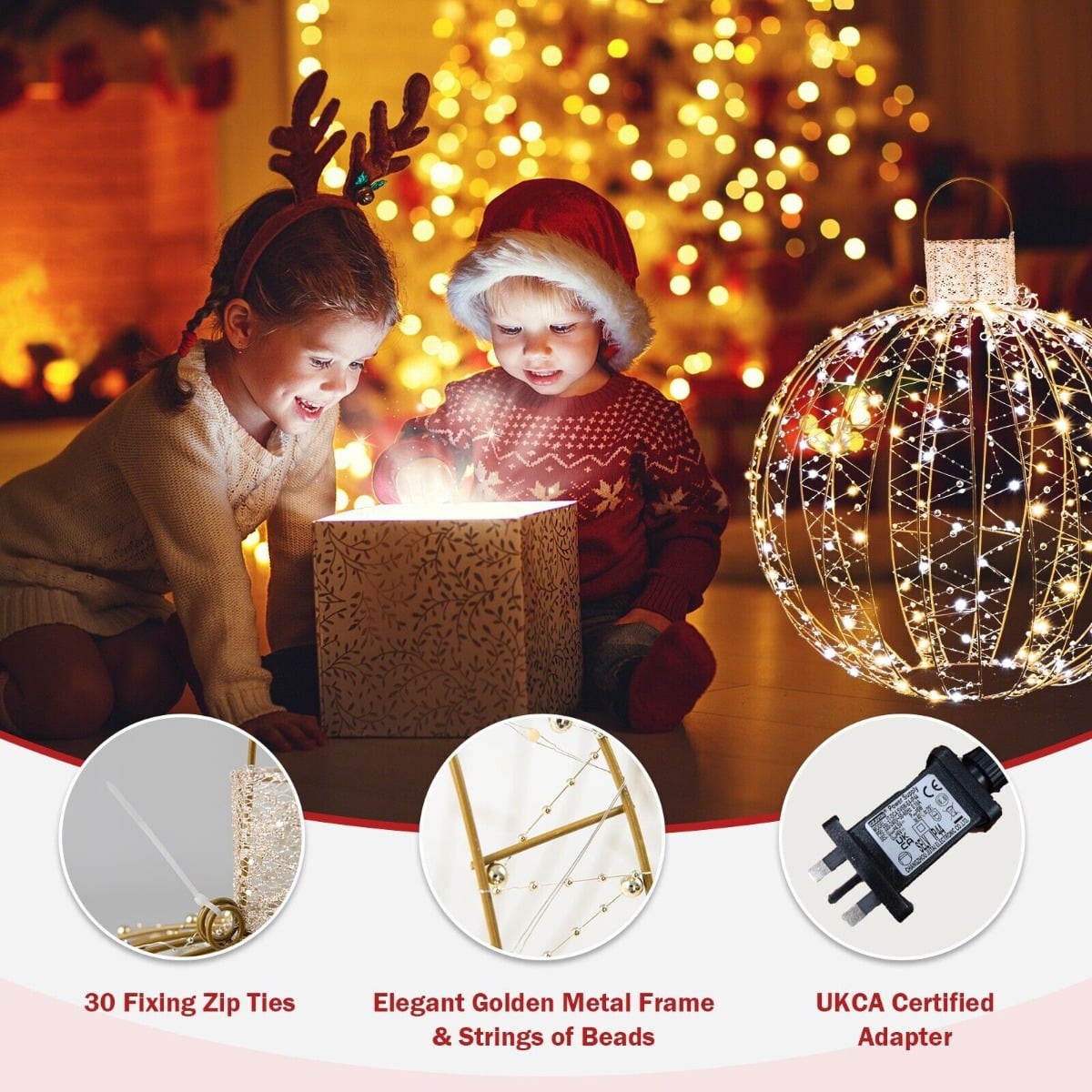 3 Pieces Christmas LED Ball Lights in Golden, image 5