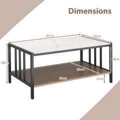 Dimensions diagram for the rectangular coffee table with white top