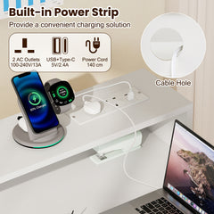 Computer Desk with Power Outlets and Top Shelf-White