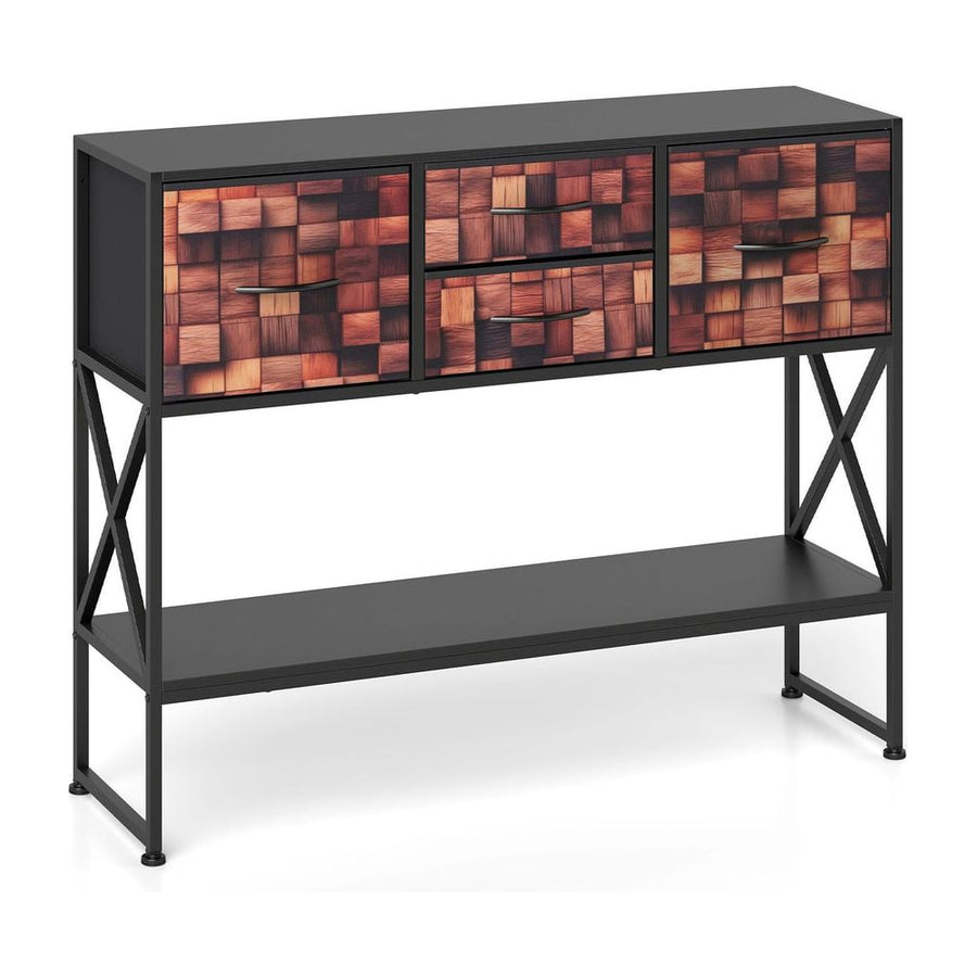 Console Table with 4 fabric drawers and a metal frame in a coffee colour