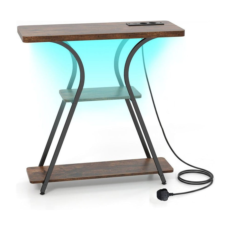Console Table with LED lights and power outlets on a white background