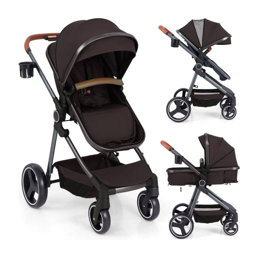 Convertible Baby Stroller with Footmuff and Extendable Canopy shown in three different configurations