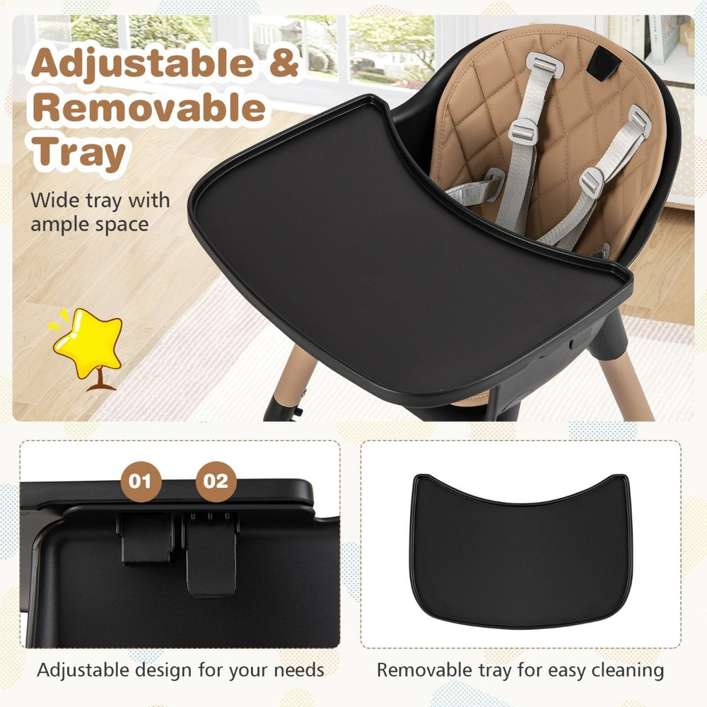 The high chair tray close-up showing the adjustable and removable design