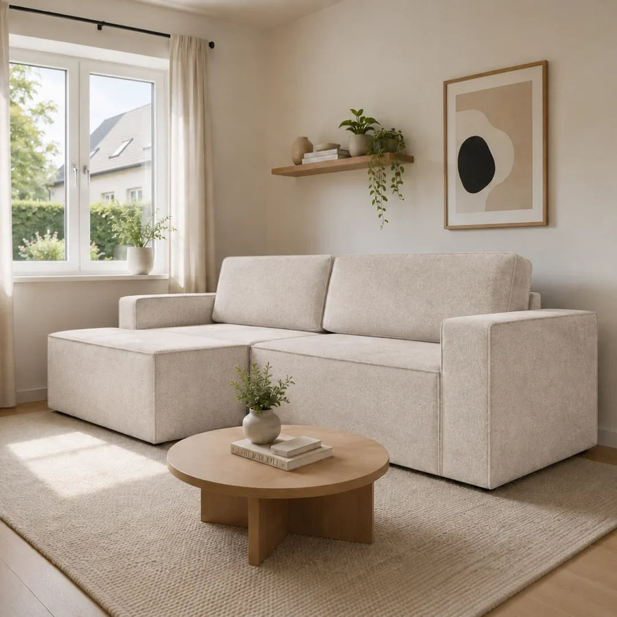 Corner Sofa Bed Como in Light Beige