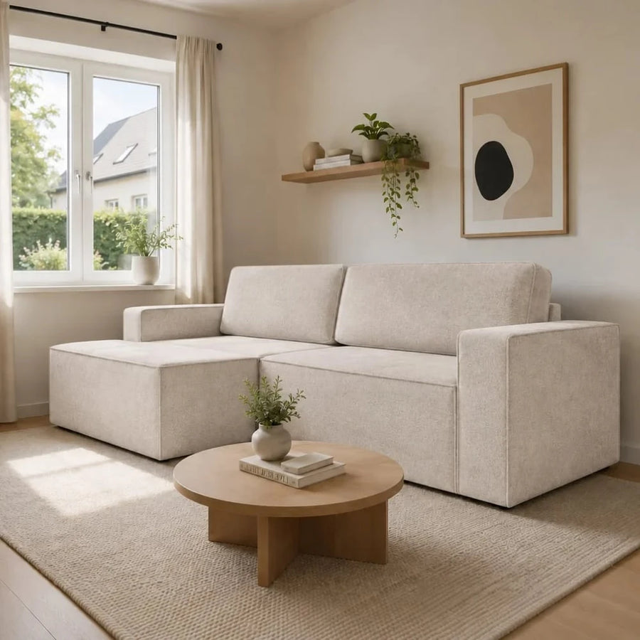 Corner Sofa Bed Como in Light Beige