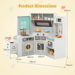 Corner Kitchen Playset with Pull-out Trash Can-Light Grey