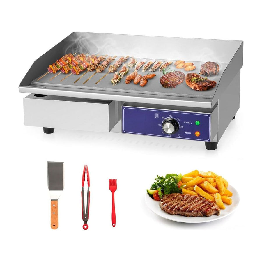 Countertop Electric Griddle 2800W 240V Commercial Stainless Steel Grill cooking steaks and skewers