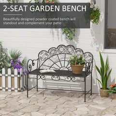 Outsunny Metal Garden Bench Loveseat with Slatted Seat, Black