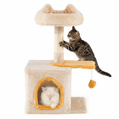 Cute Kitty Tower with Plush Perch for Indoor Kittens-Yellow